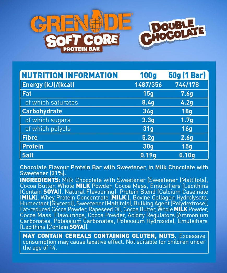 Grenade Soft Core Protein Bar 12 x 50g - Double Chocolate