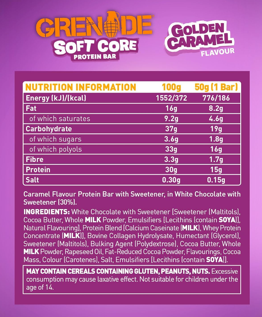 Grenade Soft Core Protein Bar 12 x 50g - Golden Caramel